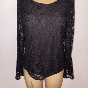 Adrianna Papell Black Lace Bell Sleeves Evening Party Blouse Size L